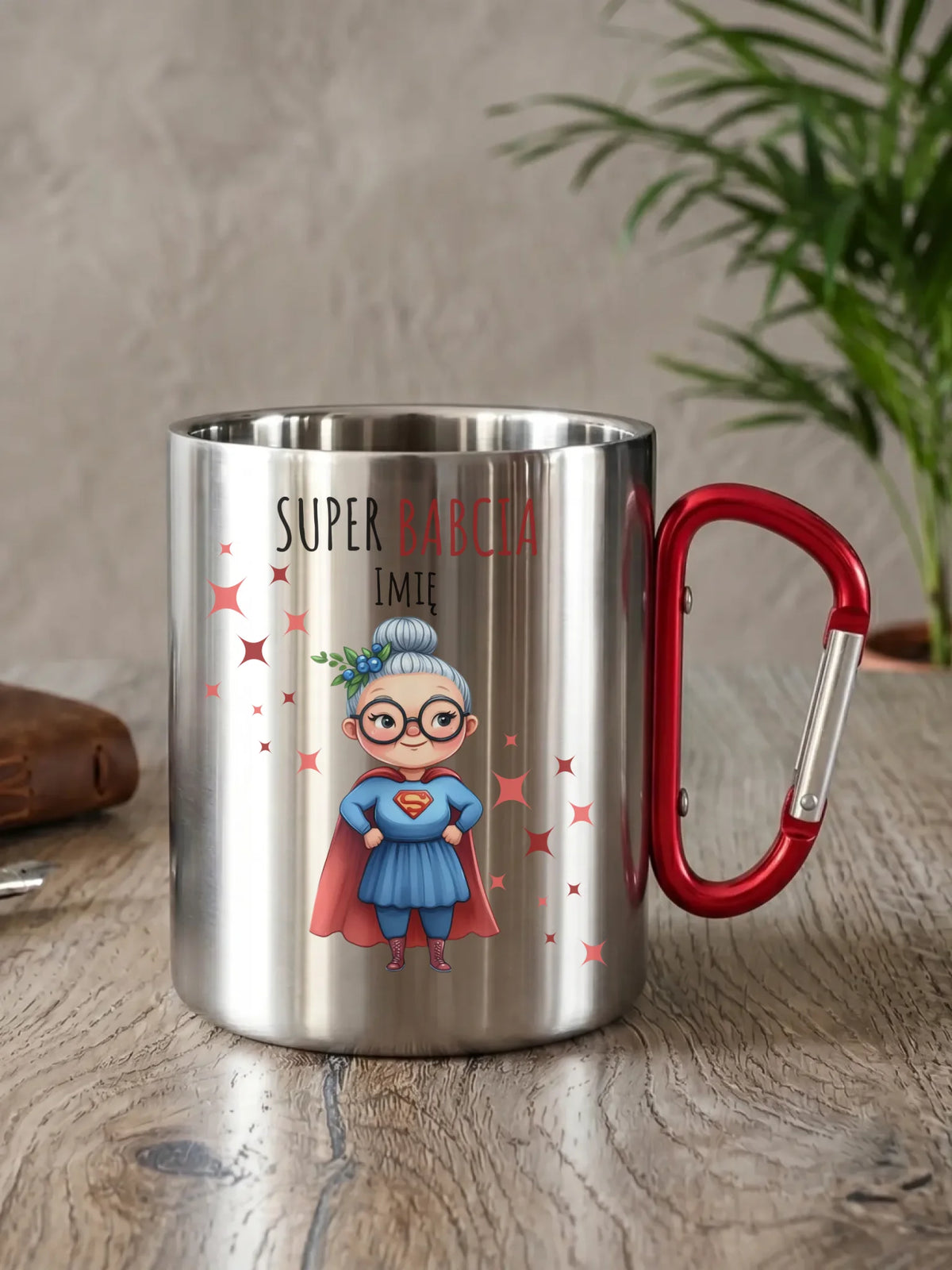 Kubek metalowy dla babci - Super Babcia - personalizowany B02