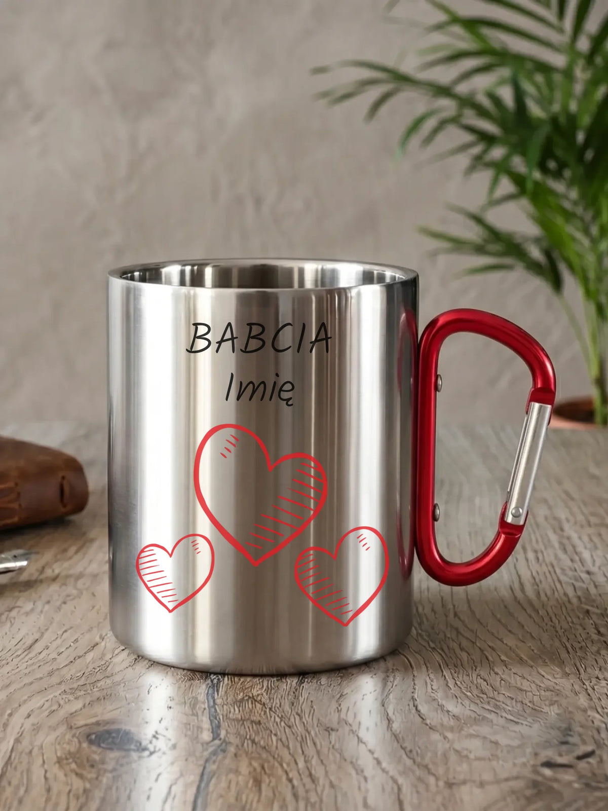 Kubek metalowy dla babci - Serca - personalizowany B01