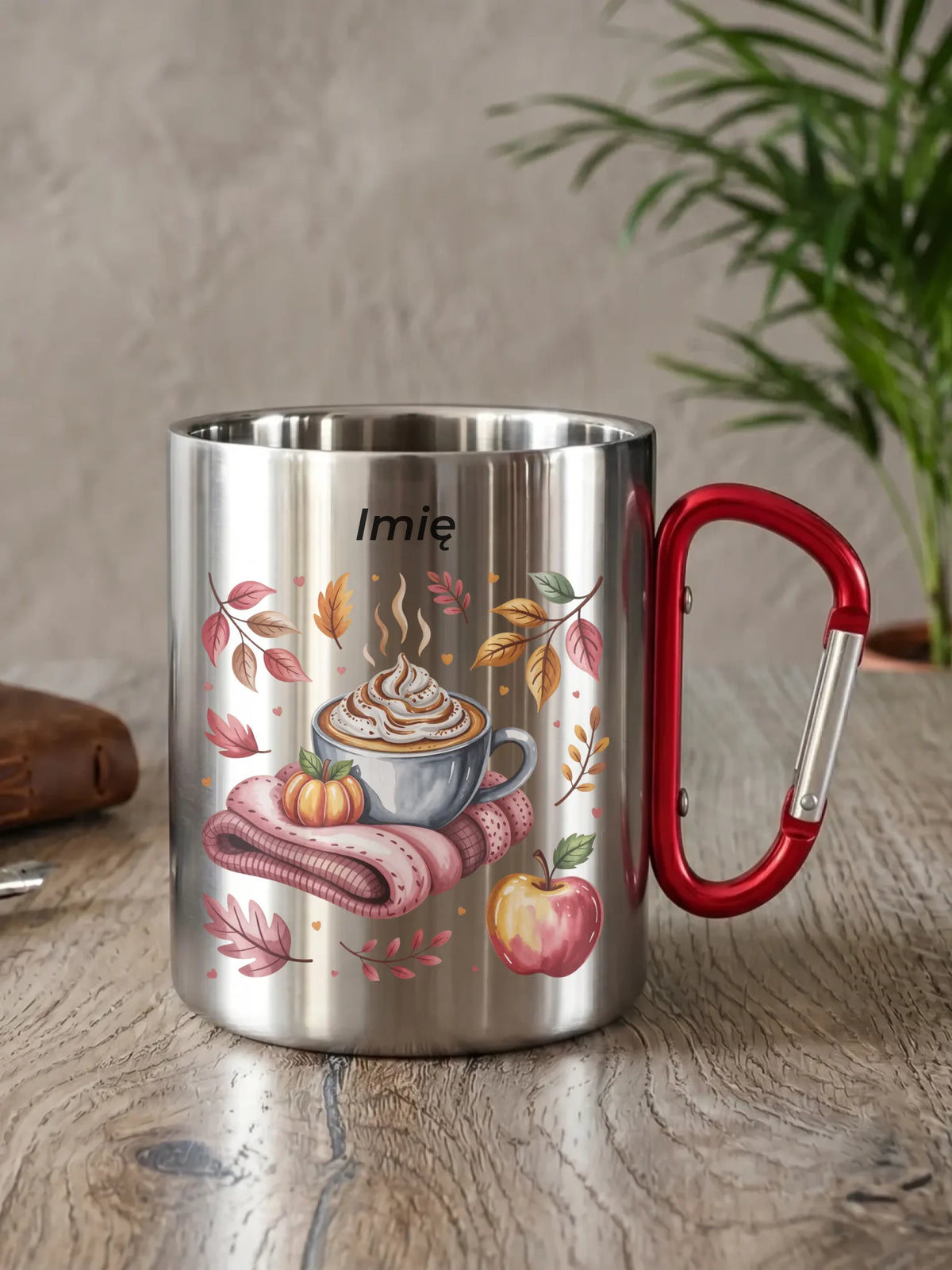 Kubek metalowy jesienny - Przytulna jesień - personalizowany JS29