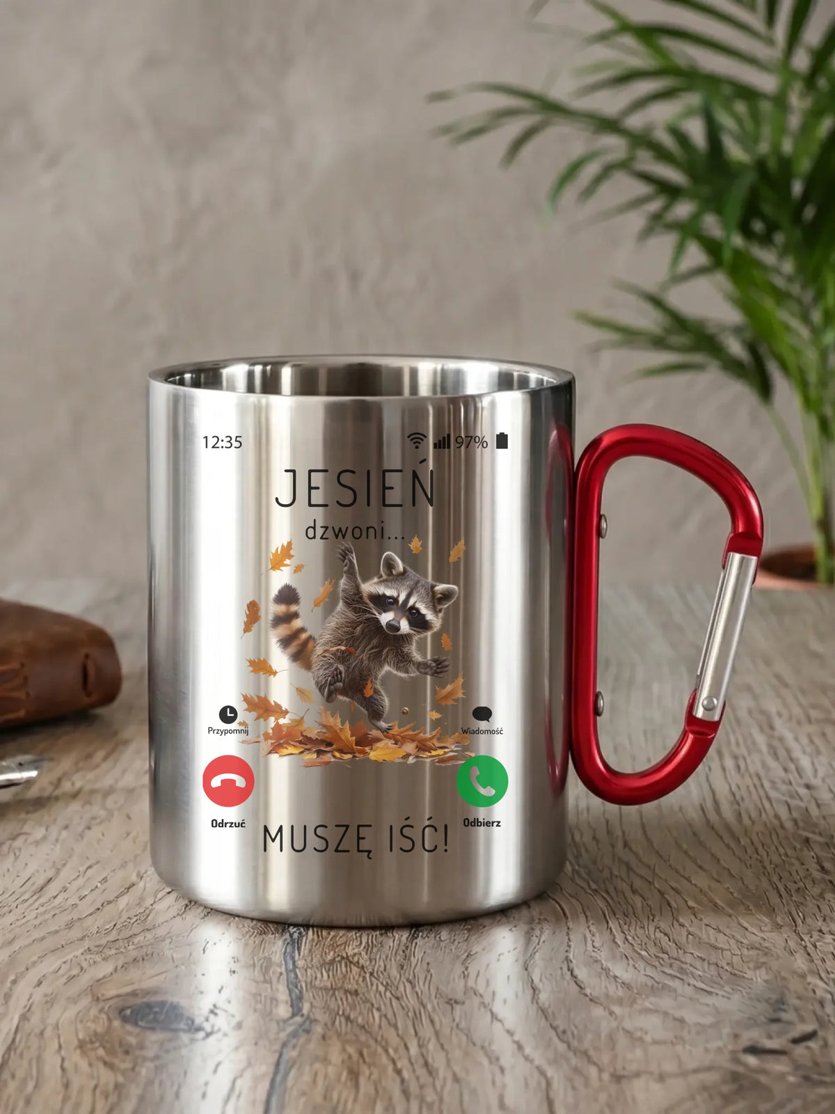 Kubek metalowy jesienny - Jesień dzwoni muszę iść JS18
