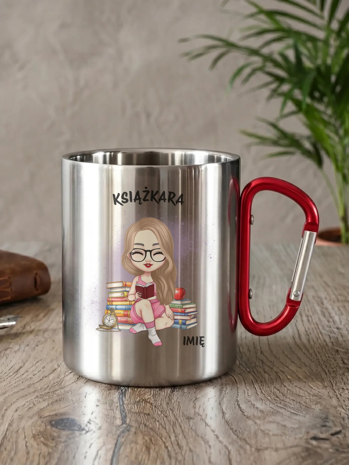 Kubek metalowy - Książkara - Prezent dla miłośniczki czytania książek - personalizowany DZ04