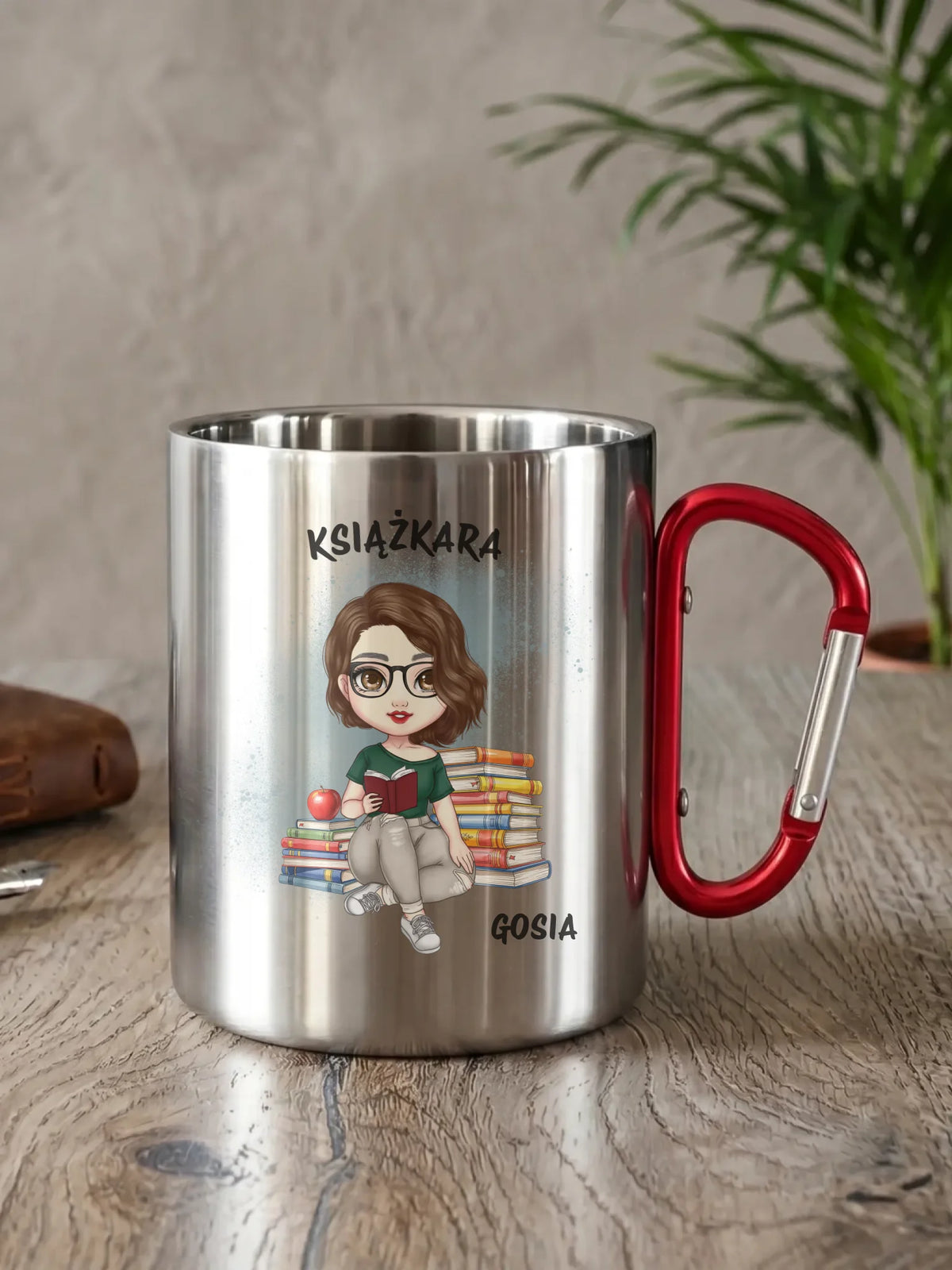 Kubek metalowy - Książkara - Prezent dla miłośniczki czytania książek - personalizowany DZ03
