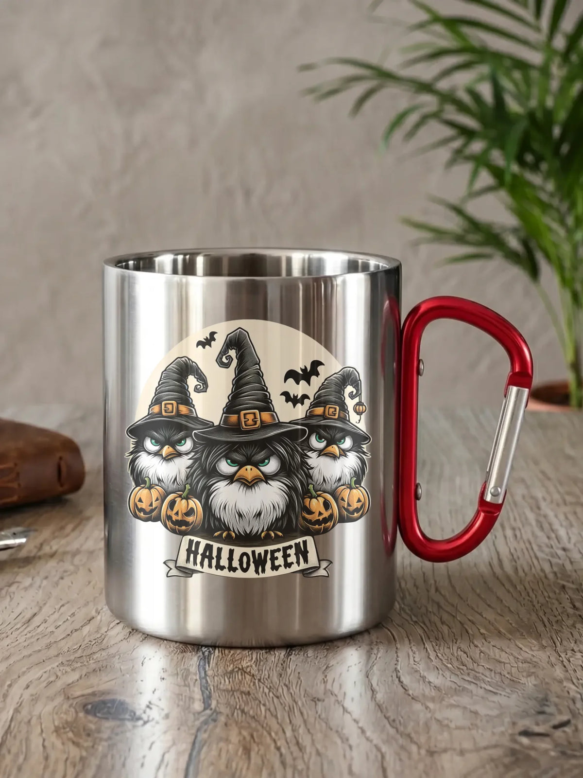 Kubek metalowy na Halloween - Upiorne sowy wiedźmy HL15