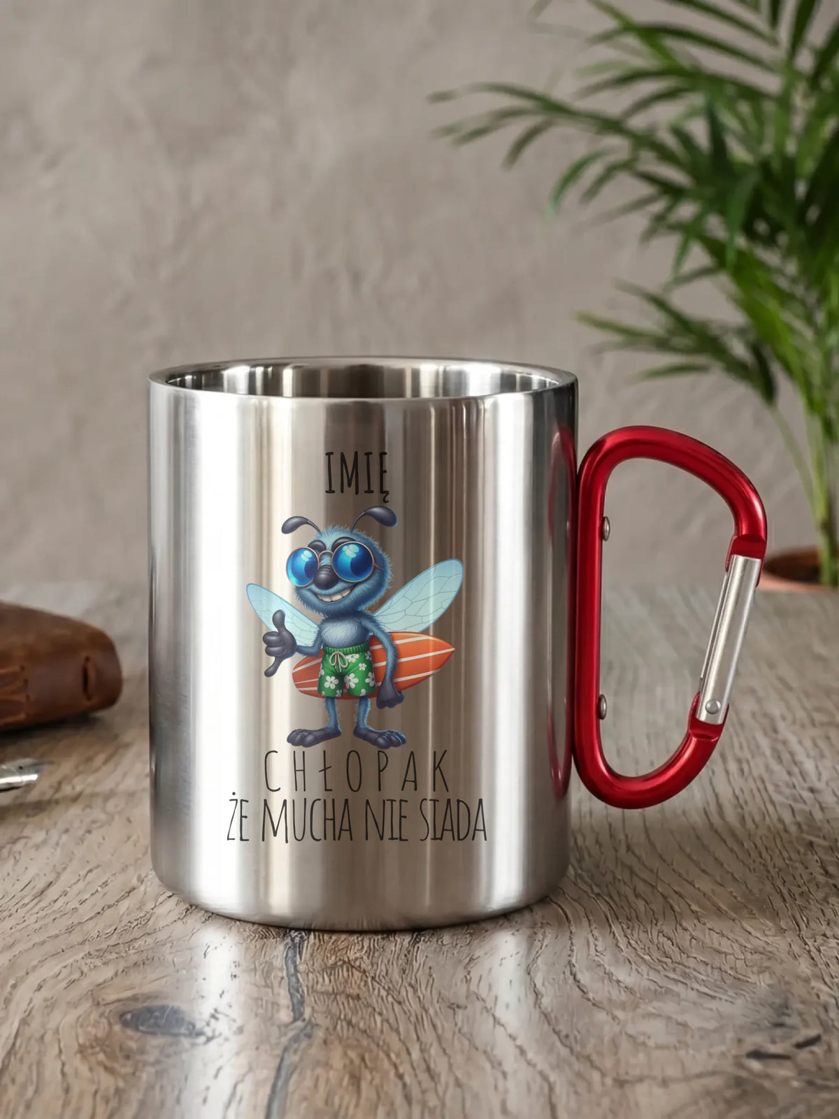 Kubek metalowy - prezent dla chłopaka - Mucha nie siada essa - personalizowany DCH29