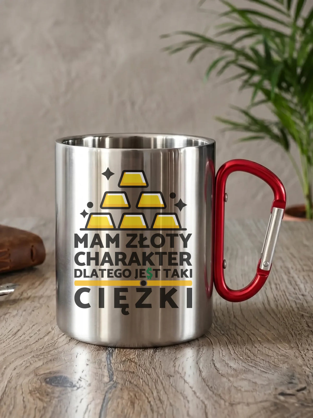 Kubek metalowy - prezent dla chłopaka - Złoty charakter DCH16