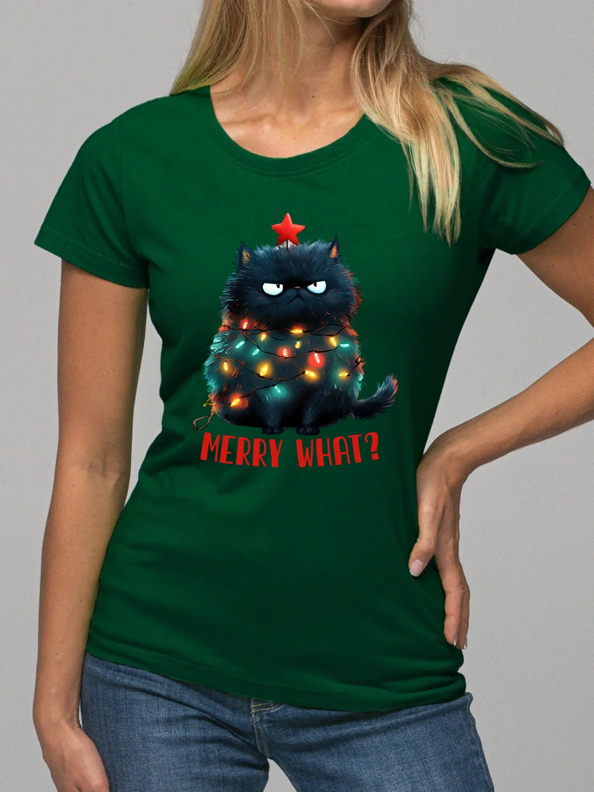 Koszulka damska świąteczna - Grumpy Cat Merry what? BN37