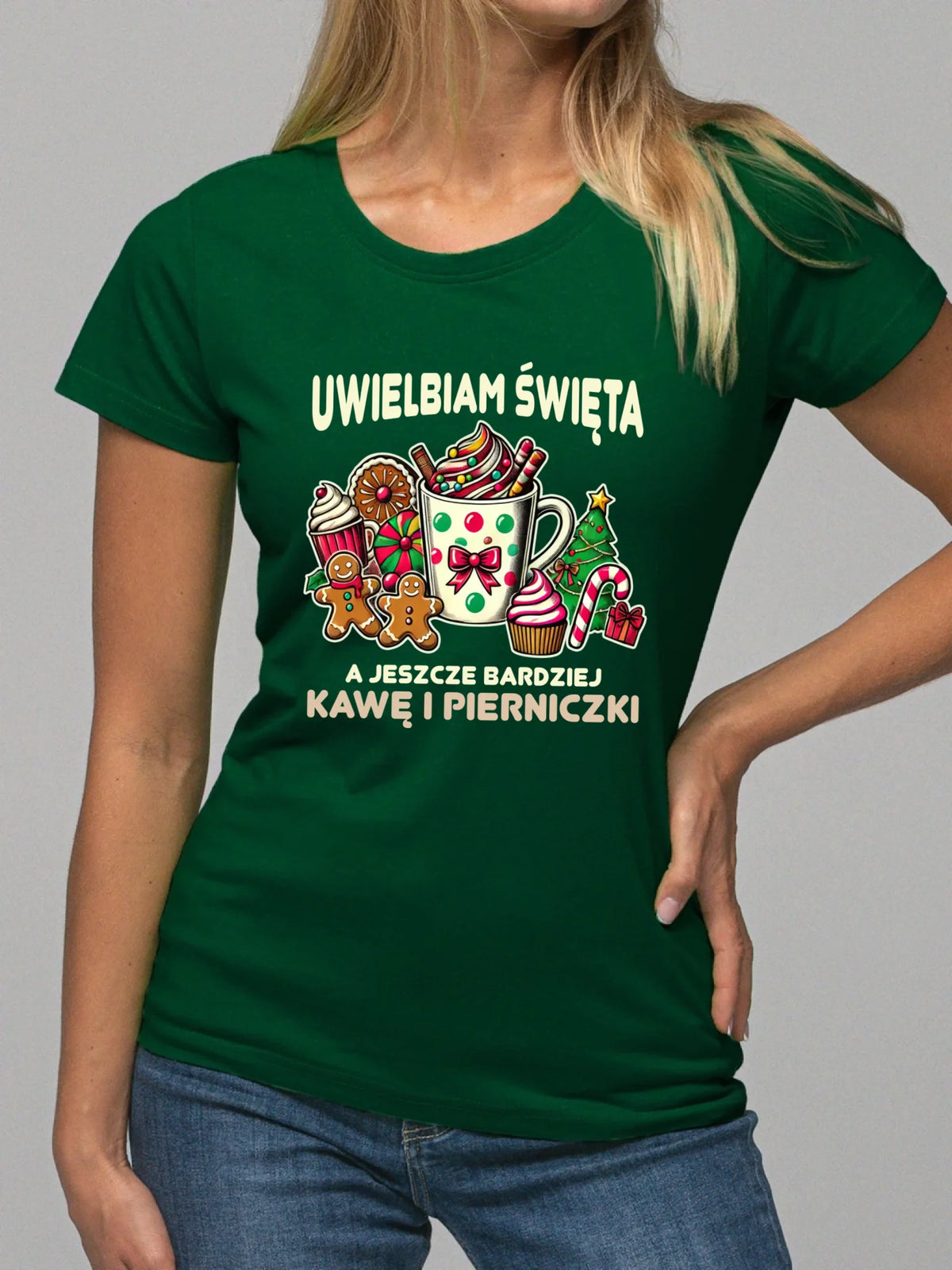 Koszulka damska świąteczna - Uwielbiam święta kawę i pierniczki BN47