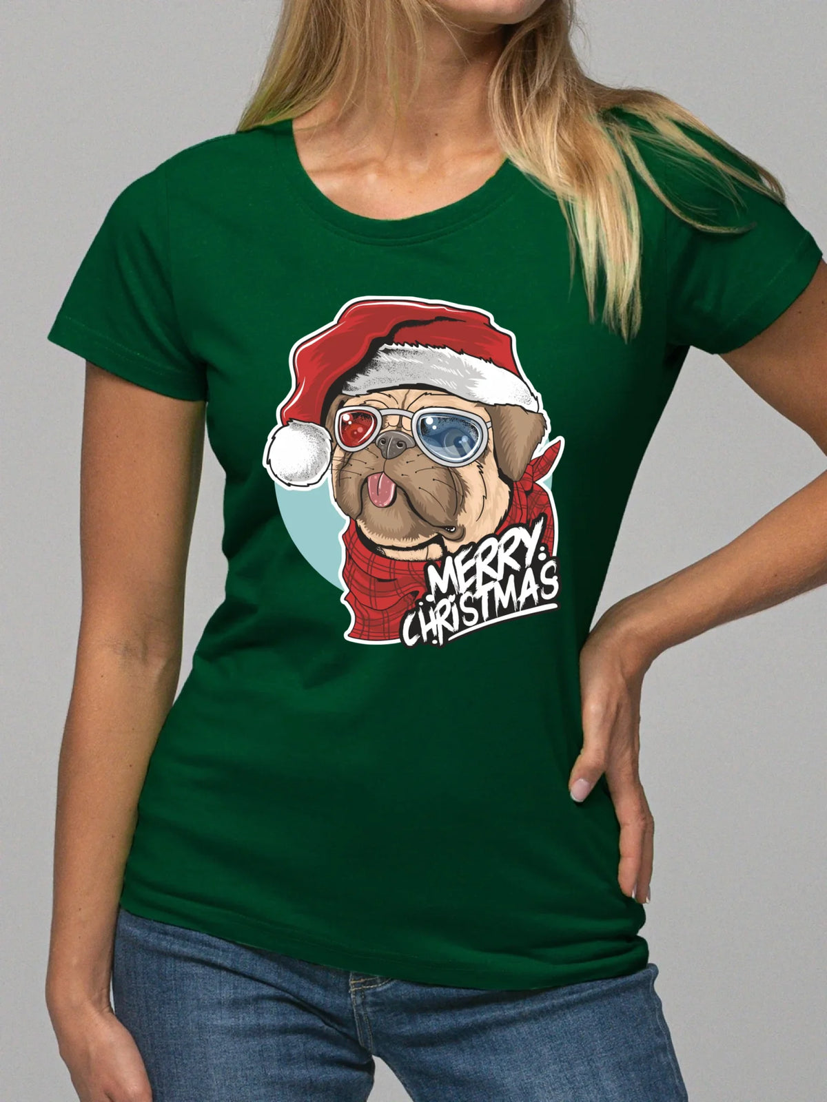 Koszulka damska świąteczna - Mops Merry Christmas BN62