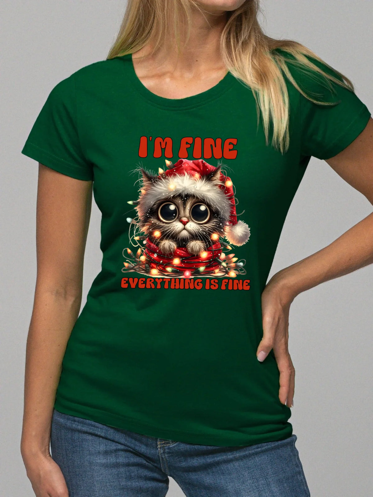 Koszulka damska świąteczna - Kotek I'm fine everything is fine BN67