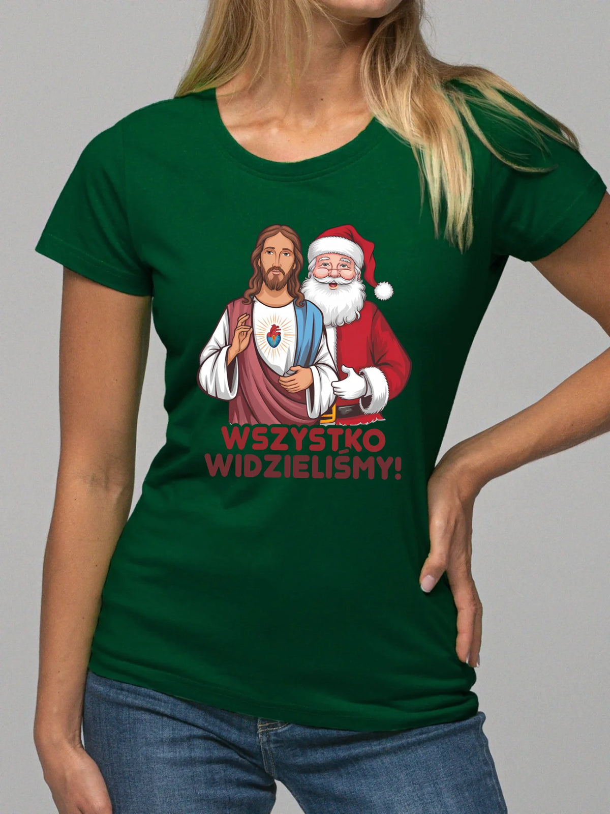 Koszulka damska świąteczna - Jezus i Mikołaj Wszystko widzieliśmy BN89