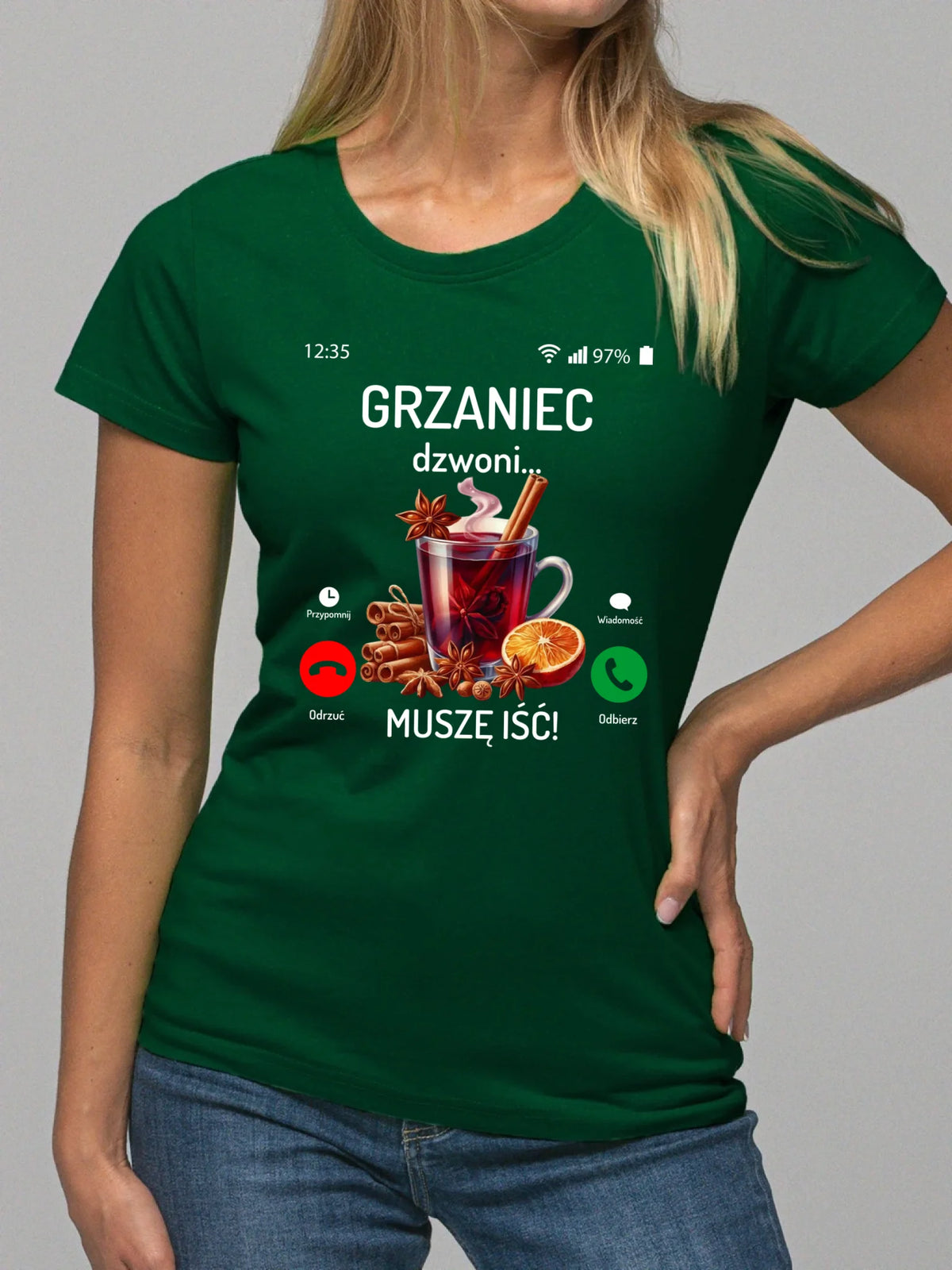 Koszulka damska świąteczna - Grzaniec dzwoni, muszę iść BN127