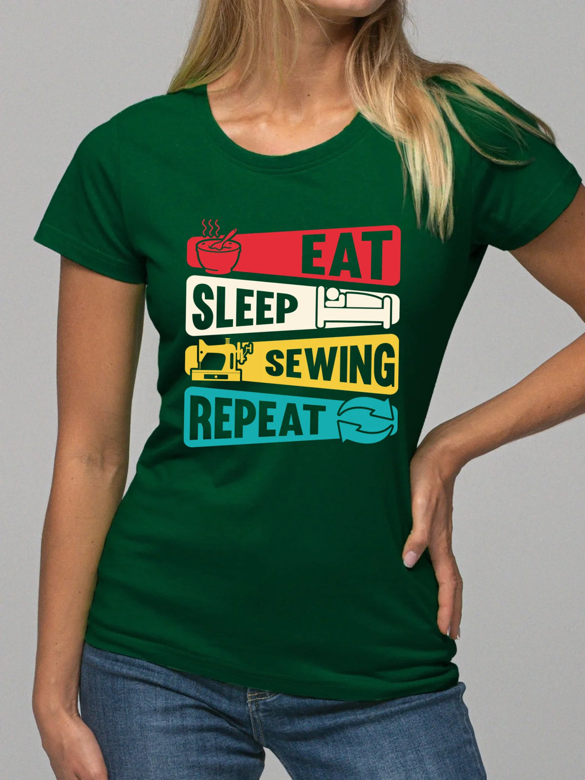 Koszulka damska szyciowa dla krawcowej - Eat sleep sewing repeat HS21