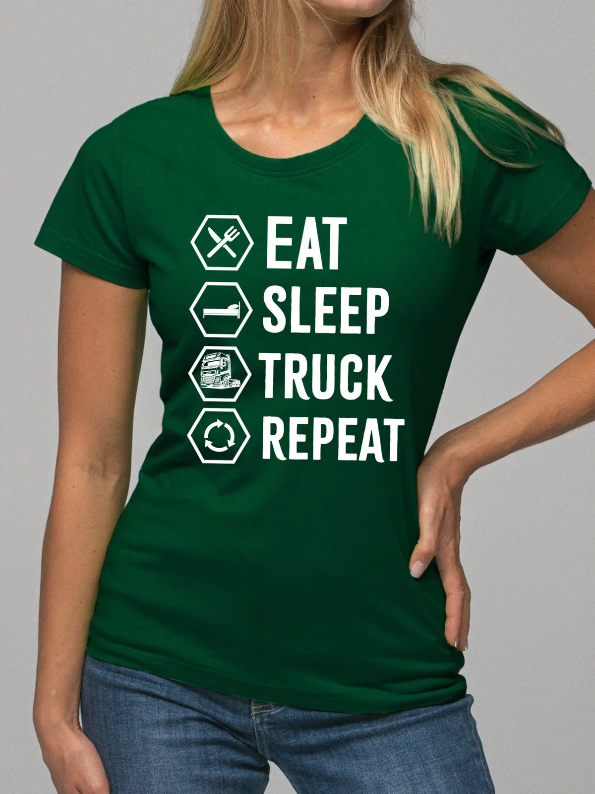 Koszulka damska dla kierowcy ciężarówki - Eat Sleep Truck Repeat ZKT05