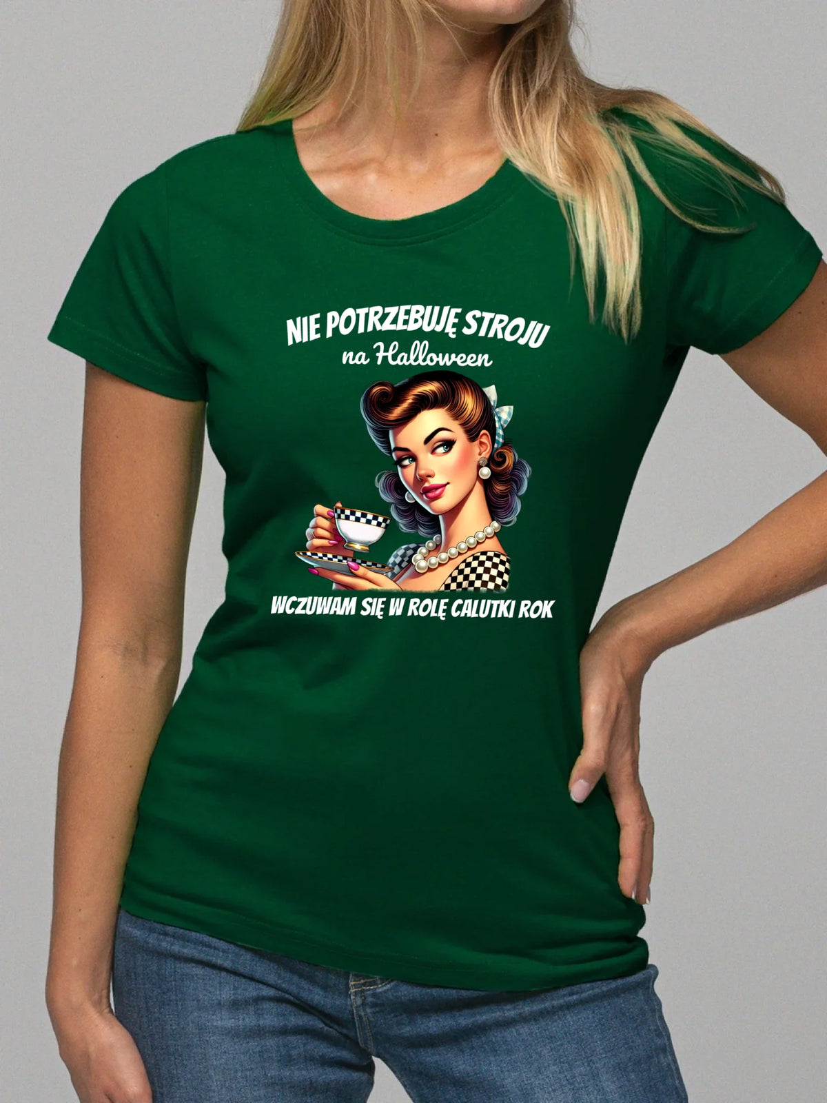 Koszulka damska retro pin-up girl – Nie potrzebuję stroju na Halloween HL29