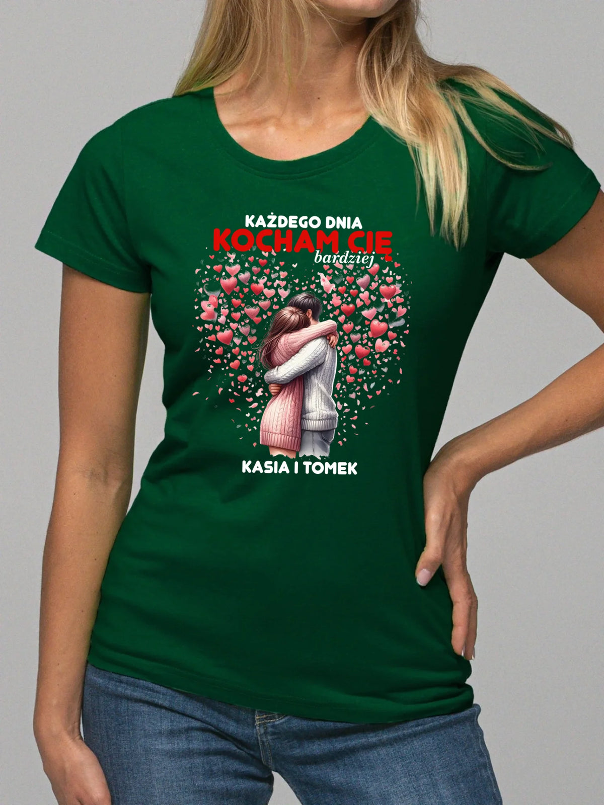 Koszulka damska dla par - Każdego dnia kocham Cię bardziej - personalizowana W09