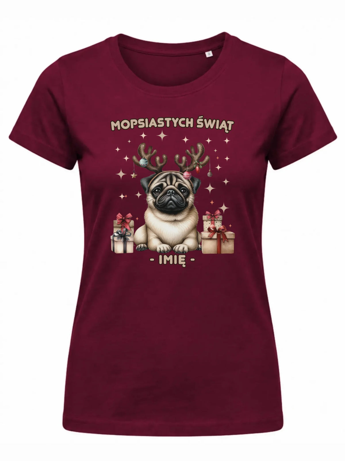 Koszulka damska świąteczna - Mops Mopsiastych świąt - personalizowana BN91