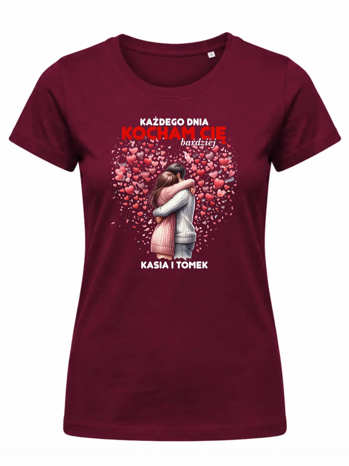Koszulka damska dla par - Każdego dnia kocham Cię bardziej - personalizowana W09