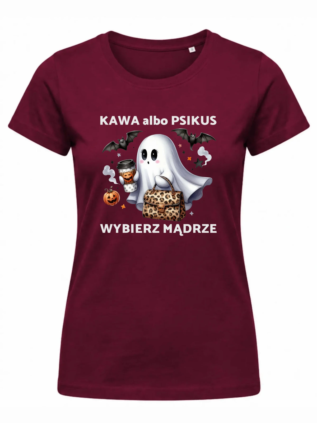 Koszulka damska halloweenowa - Duch - Kawa albo psikus HL07
