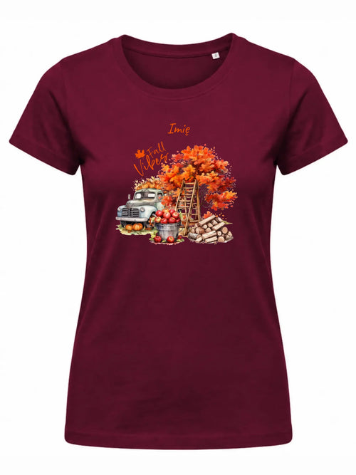 Koszulka damska jesienna – Vintage auto dynie i jabłka – personalizowana JS07