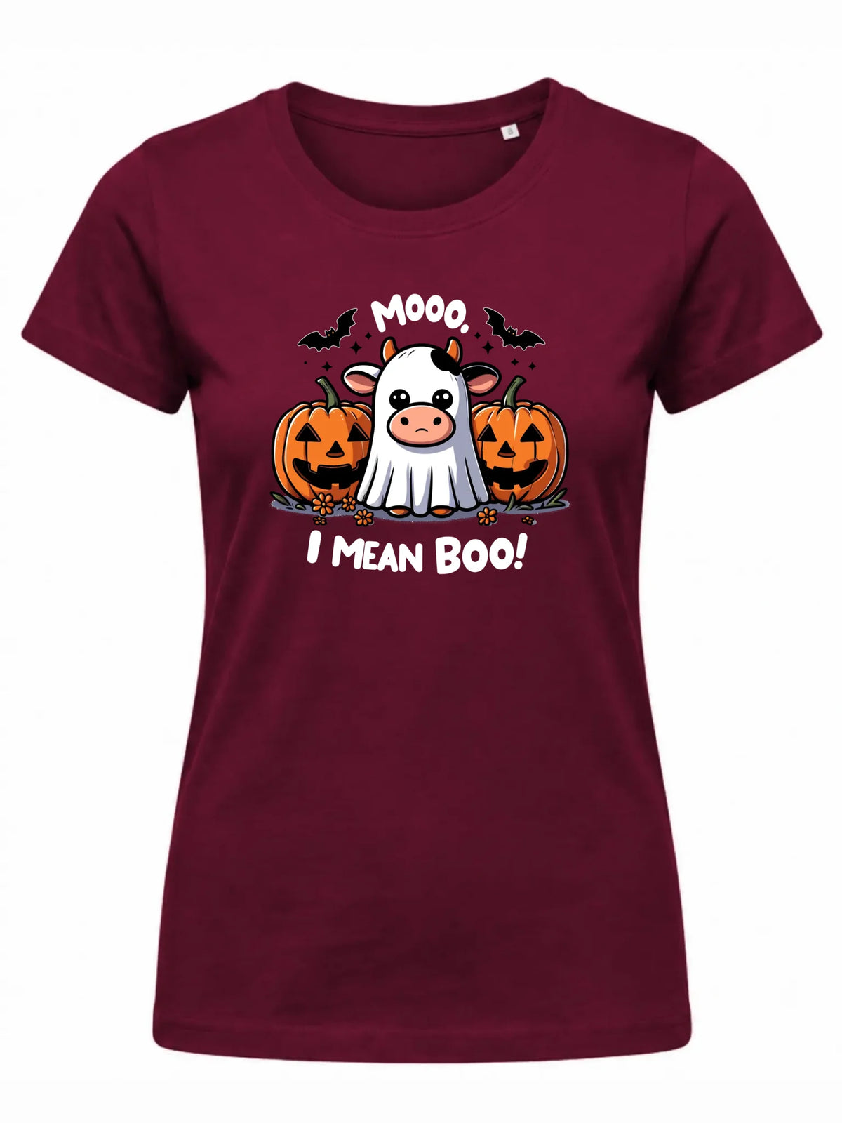 Koszulka damska na Halloween - Mooo I mean Boo! - z dynią i duchem HL14
