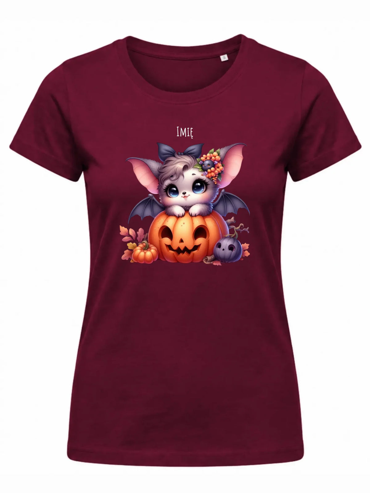 Koszulka damska halloweenowa - Uroczy nietoperz z dynią - personalizowana HL08