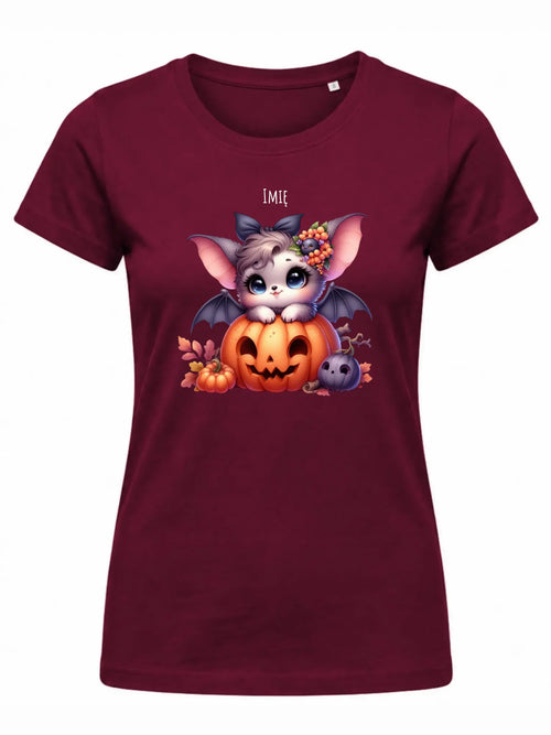 Koszulka damska halloweenowa - Uroczy nietoperz z dynią - personalizowana HL08