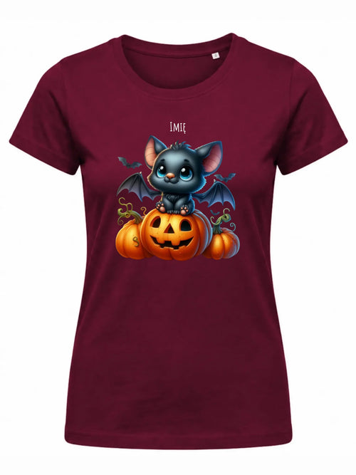 Koszulka damska halloweenowa - Słodki nietoperz z dynią - personalizowana HL09