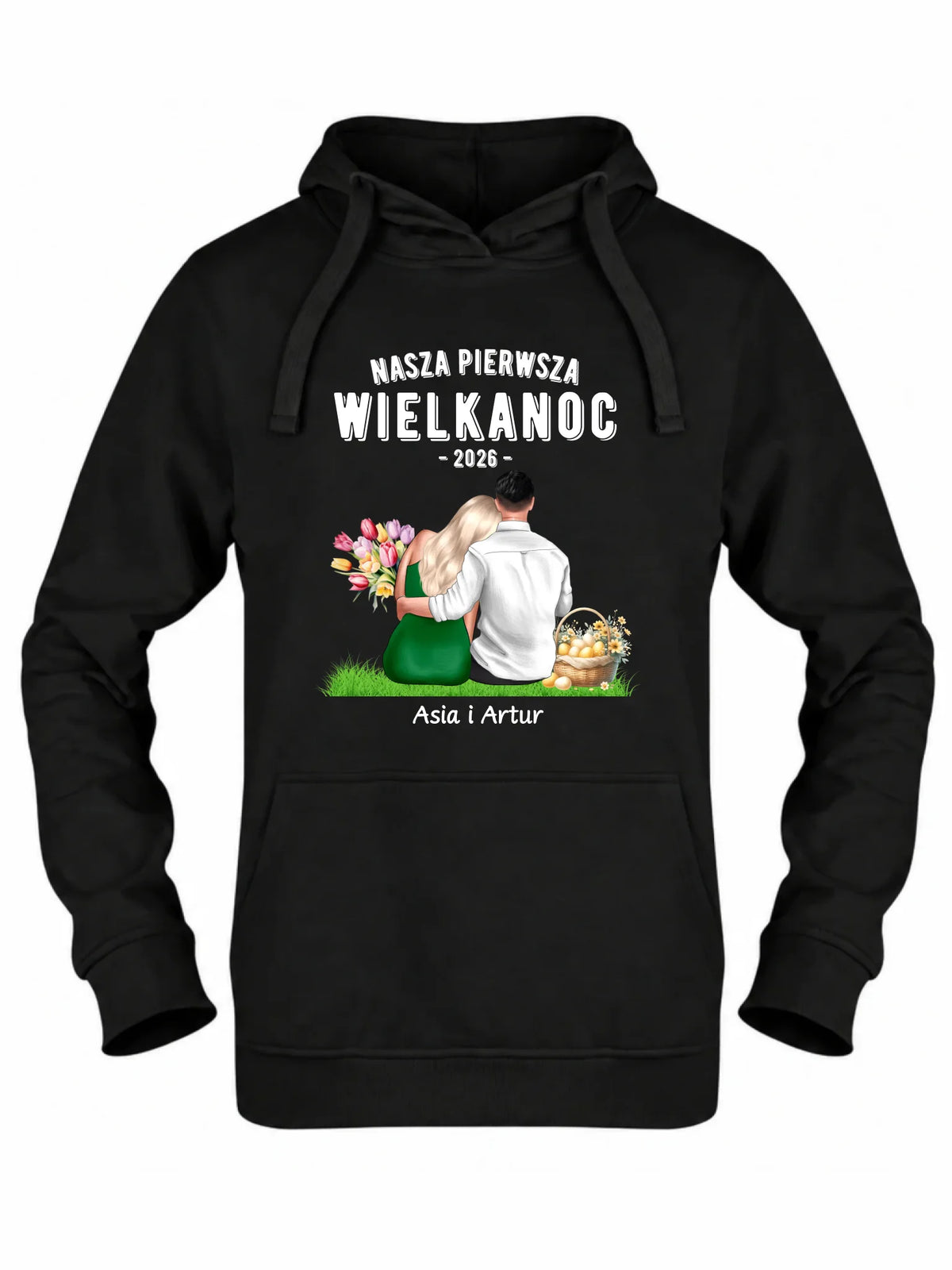 Bluza damska z kapturem wielkanocna dla par - Nasza pierwsza Wielkanoc - personalizowana WN16