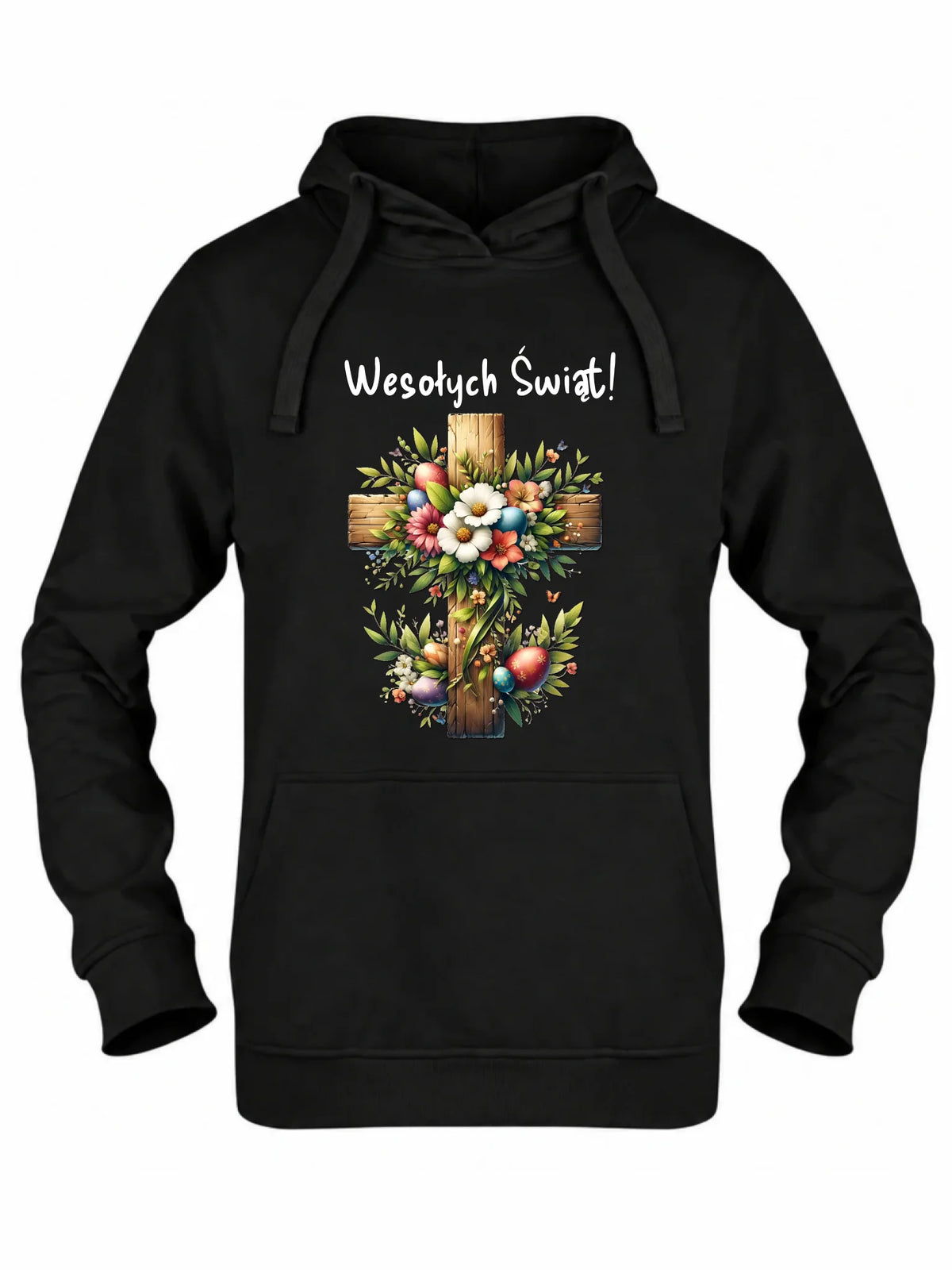Bluza damska z kapturem na Wielkanoc - Krzyż z kwiatami Wesołych Świąt WN02