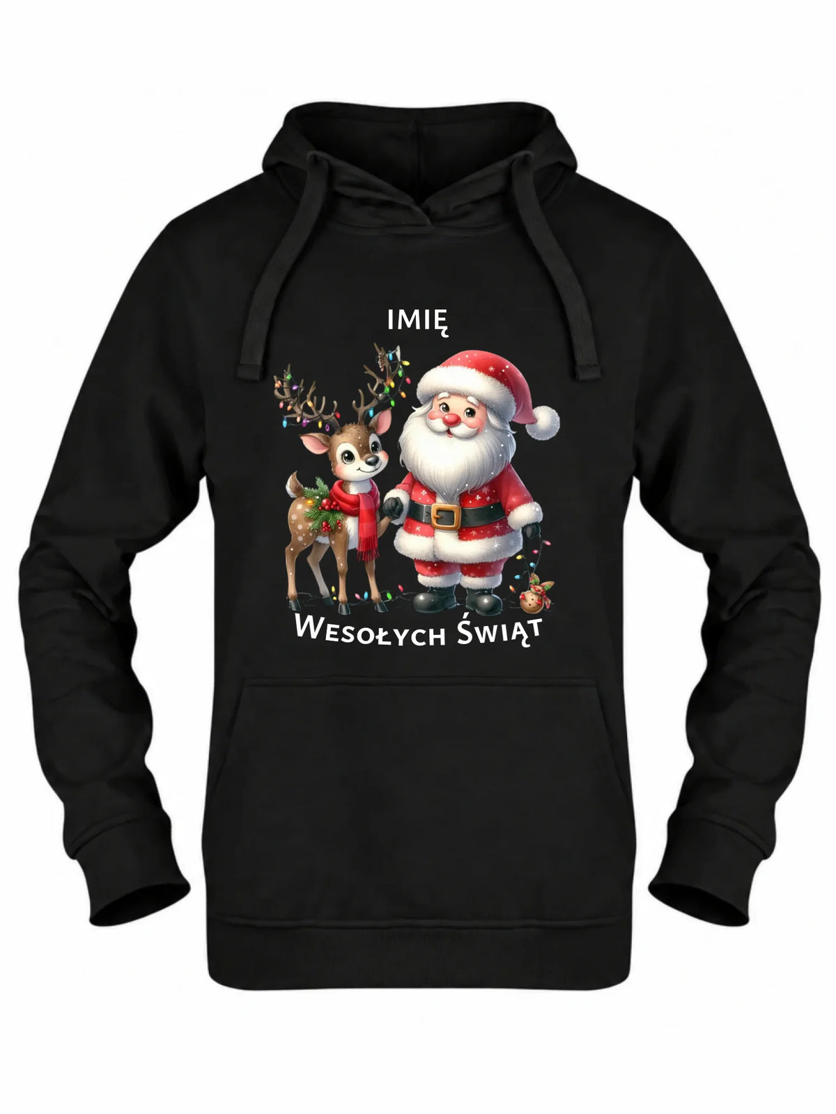 Bluza damska z kapturem świąteczna - Mikołaj z reniferem - personalizowana BN09