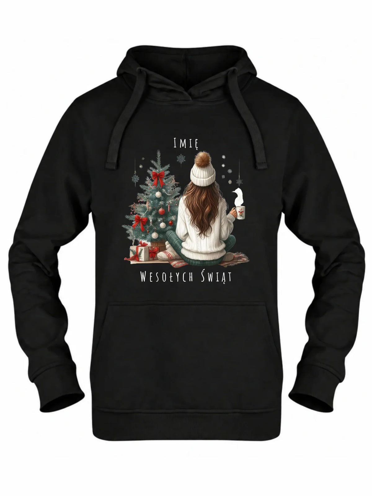 Bluza damska z kapturem świąteczna - Dziewczyna przy choince - personalizowana BN15