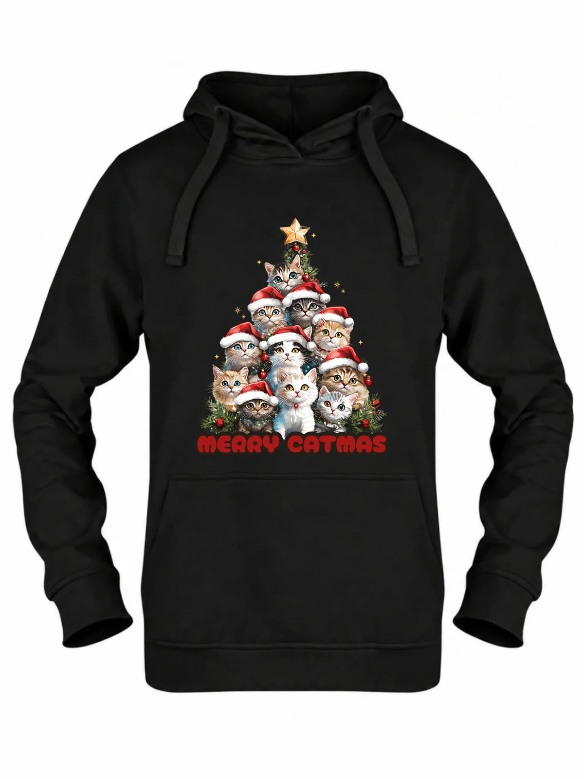 Bluza damska z kapturem świąteczna - Kocia choinka Merry Catmas BN20