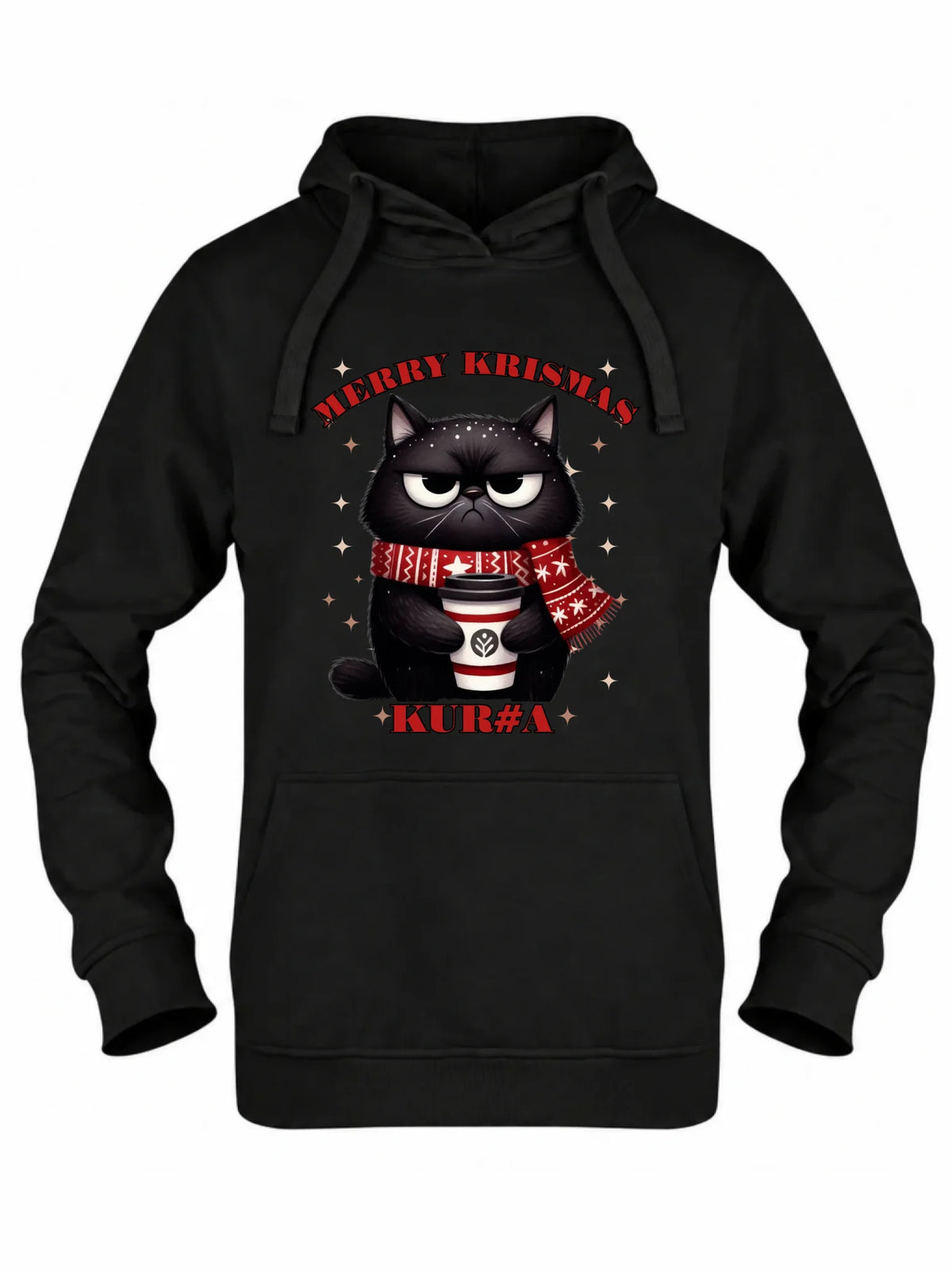 Bluza damska z kapturem świąteczna - Zburczany kot Merry Krismas kur#a - bez cenzury BN34