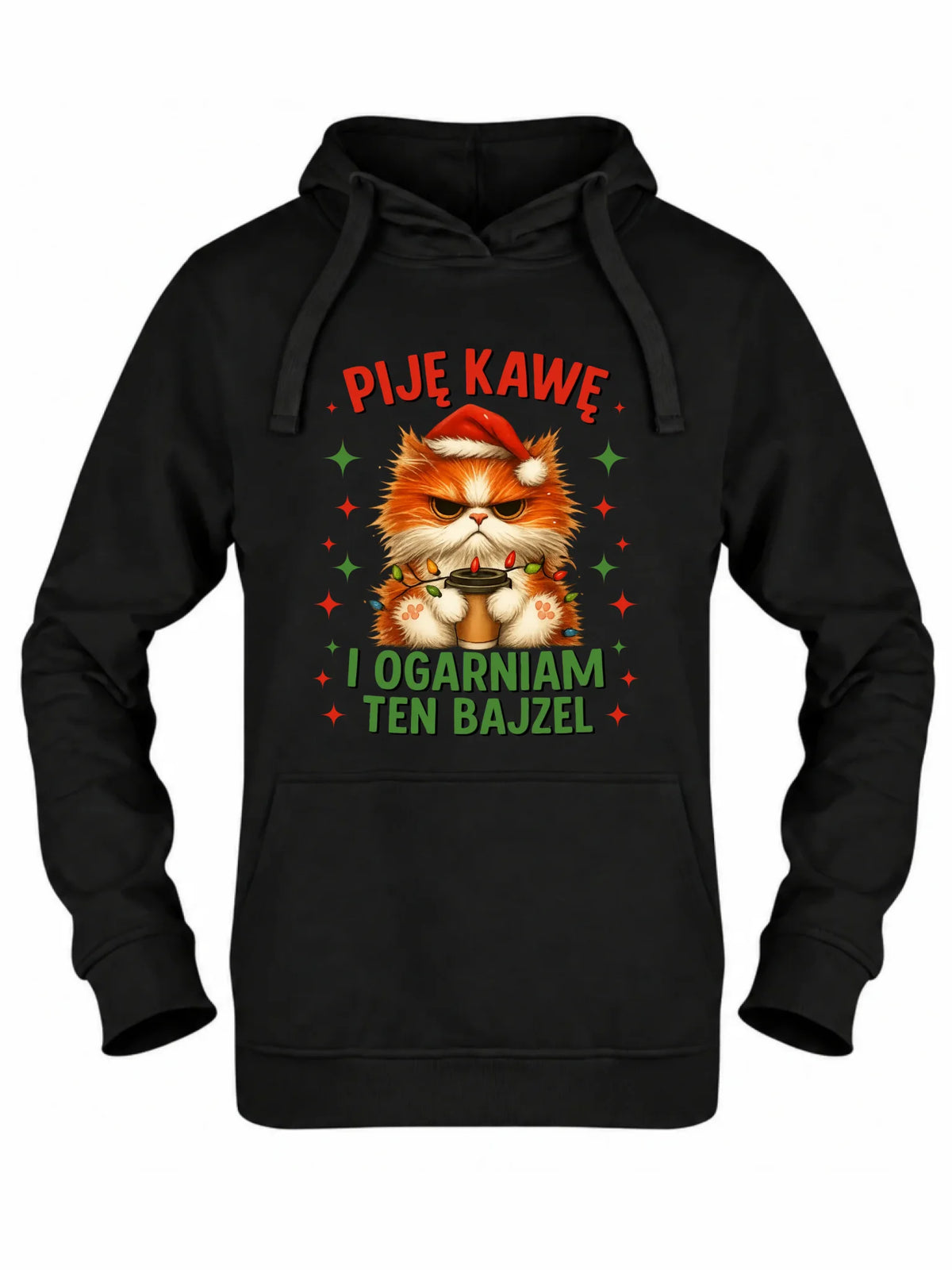 Bluza damska z kapturem świąteczna - Kot Piję kawę i ogarniam ten bajzel BN39