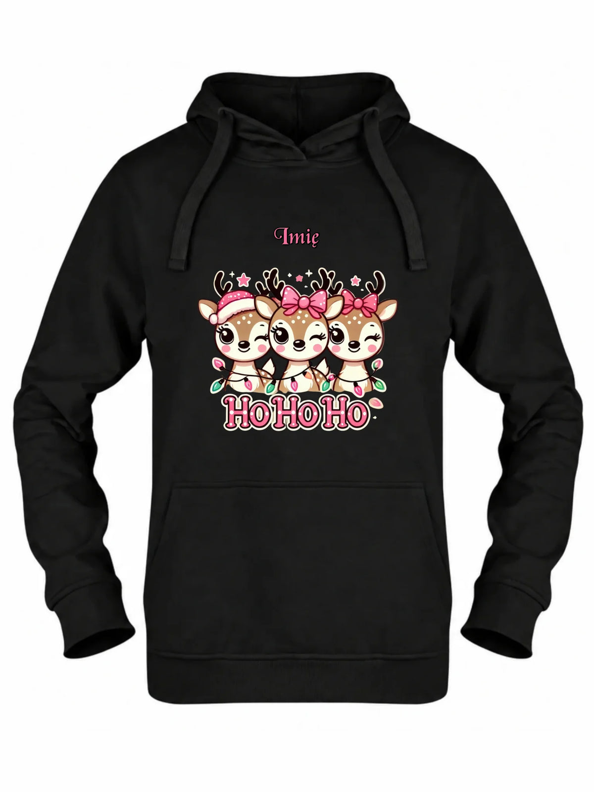 Bluza damska z kapturem świąteczna - Ho ho ho Słodkie reniferki - personalizowana BN49