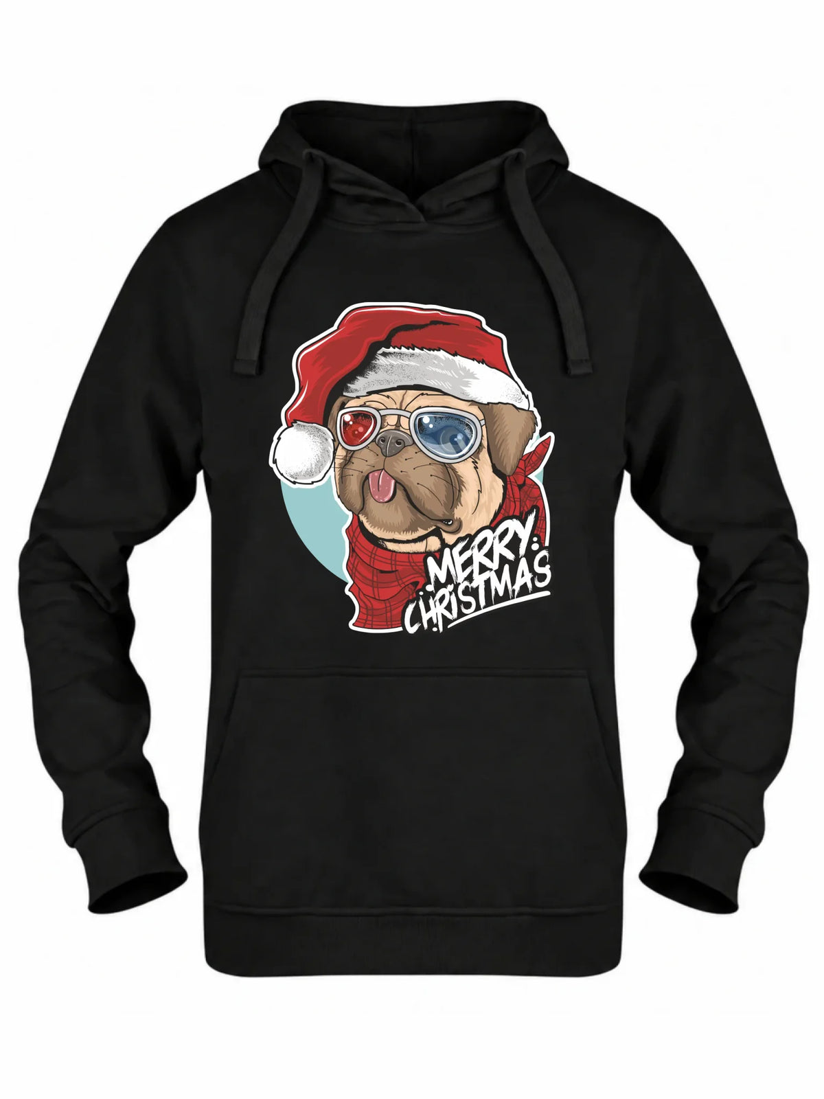 Bluza damska z kapturem świąteczna - Mops Merry Christmas BN62