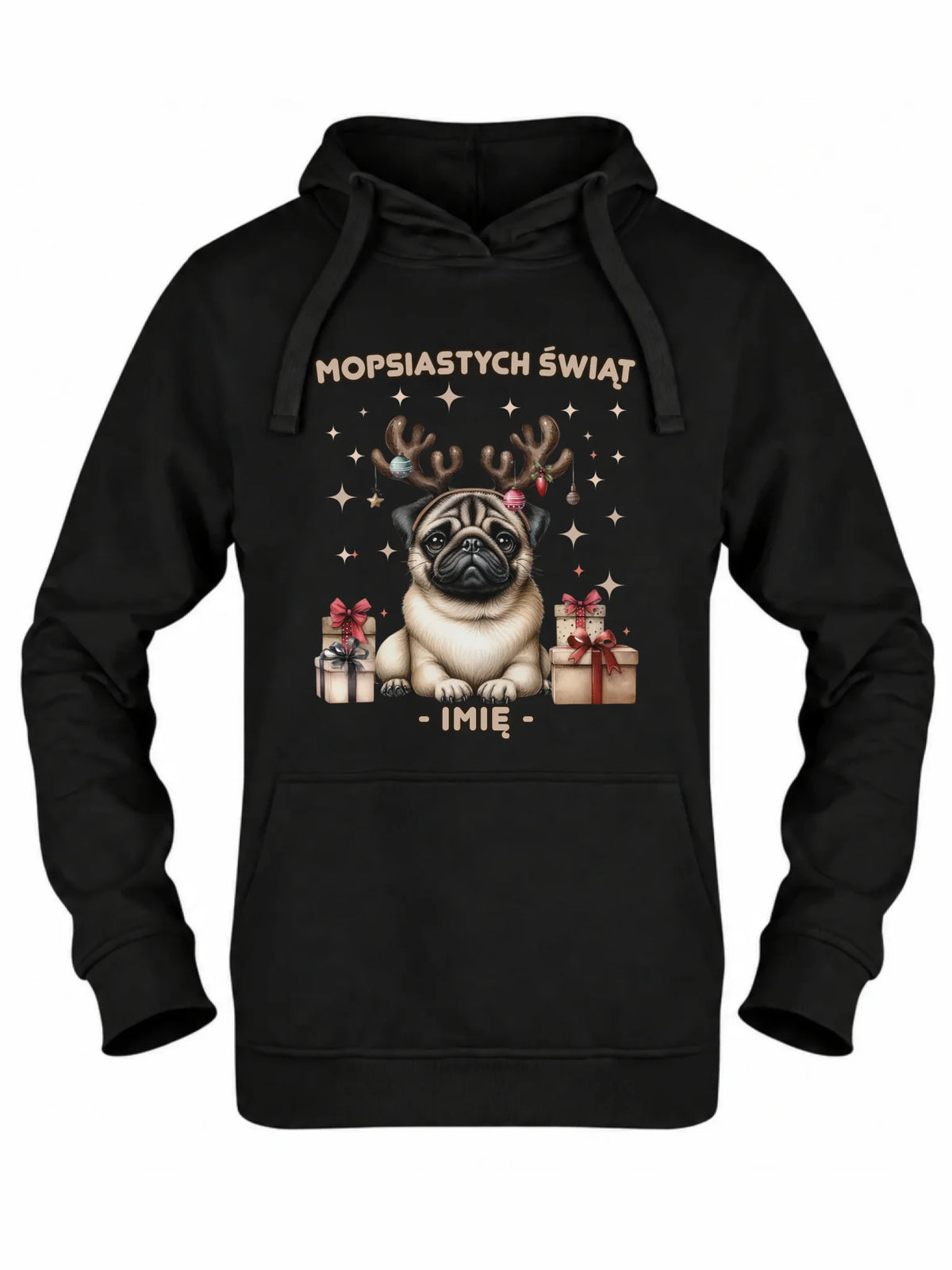 Bluza damska z kapturem świąteczna - Mops Mopsiastych świąt - personalizowana BN91