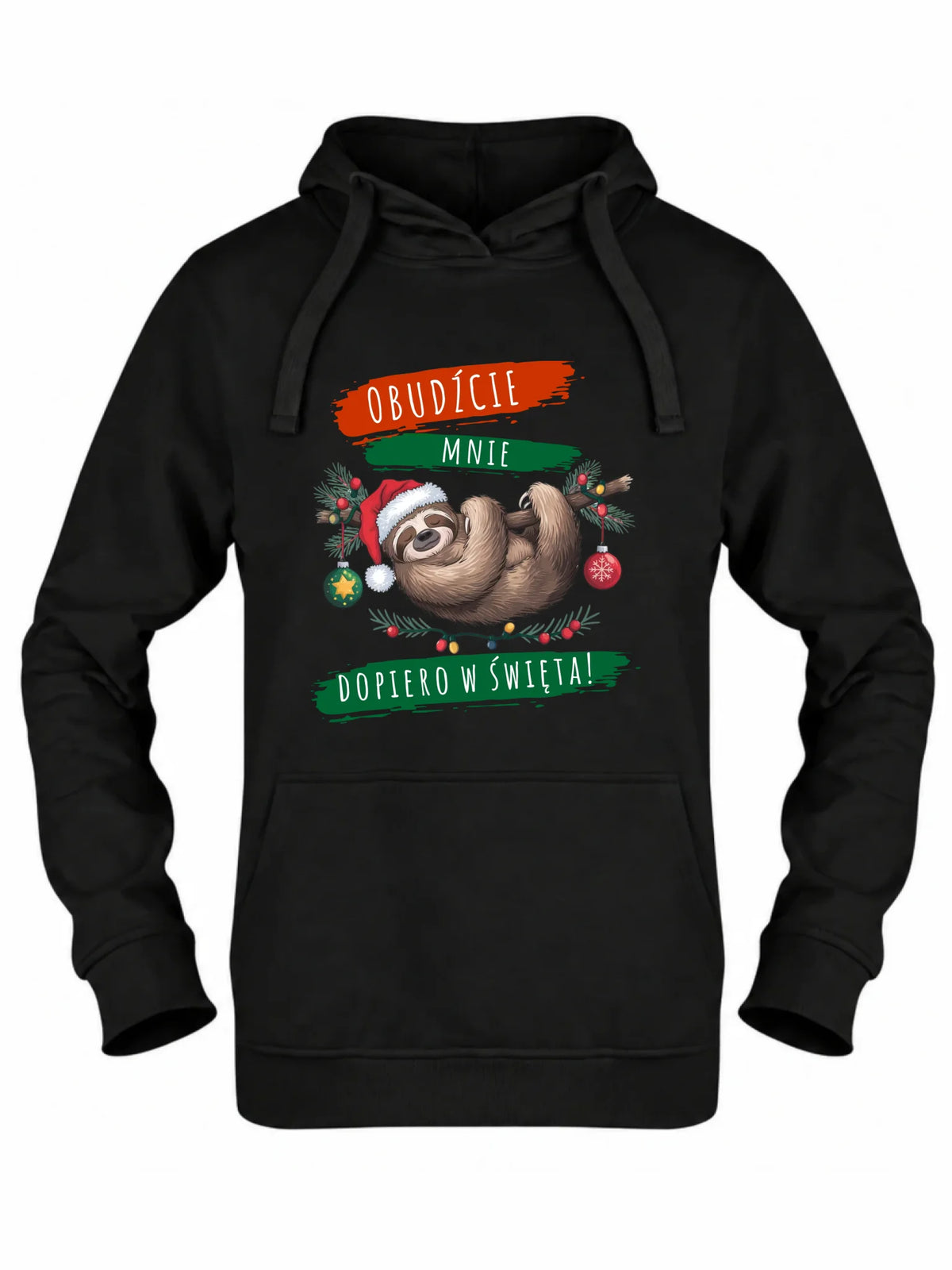 Bluza damska z kapturem świąteczna - Leniwiec - Obudźcie mnie dopiero w święta BN02