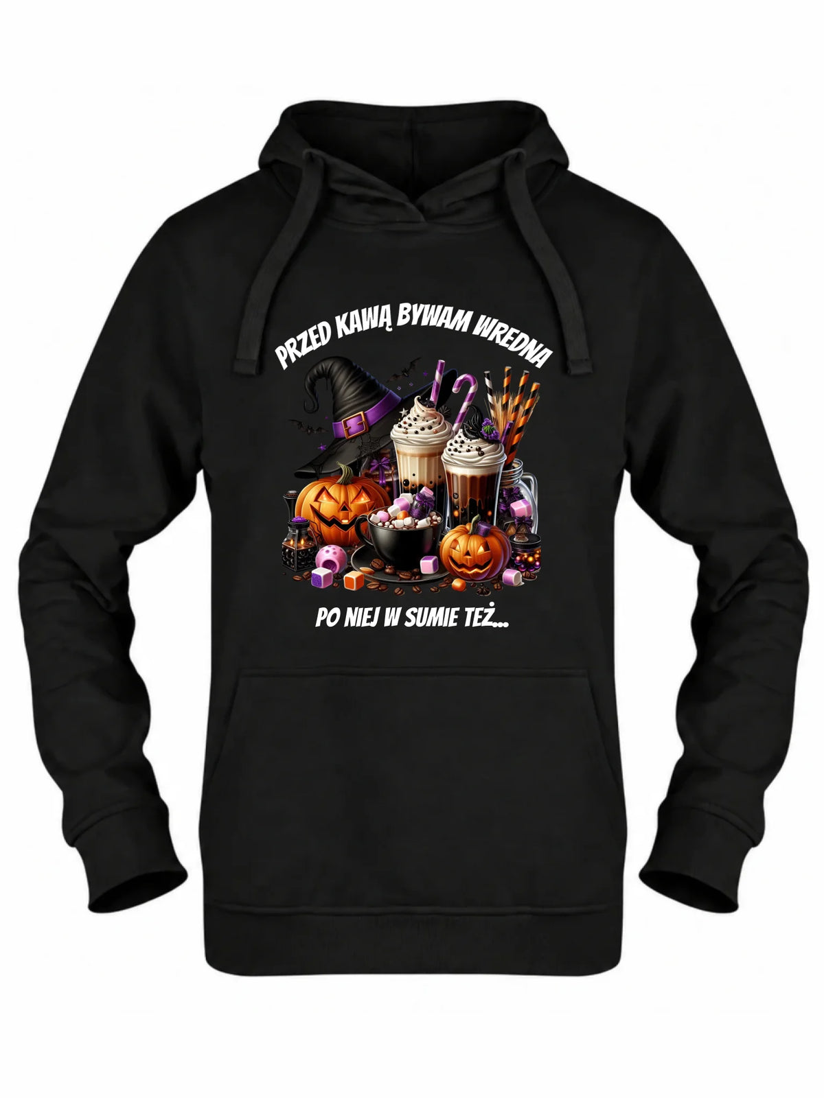 Bluza damska z kapturem Halloween – Przed kawą bywam wredna, po niej w sumie też HL30