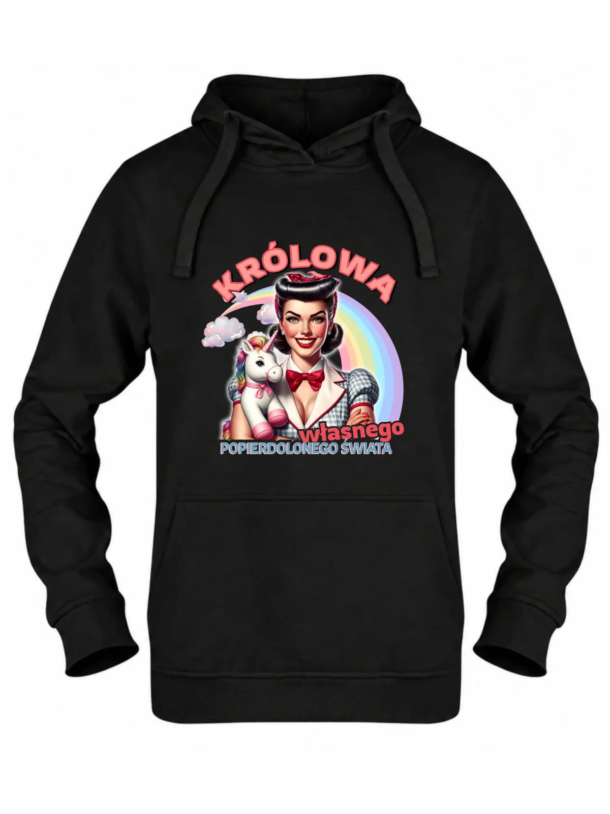 Bluza damska z kapturem retro – Królowa własnego popierd*onego świata - bez cenzury DZ08