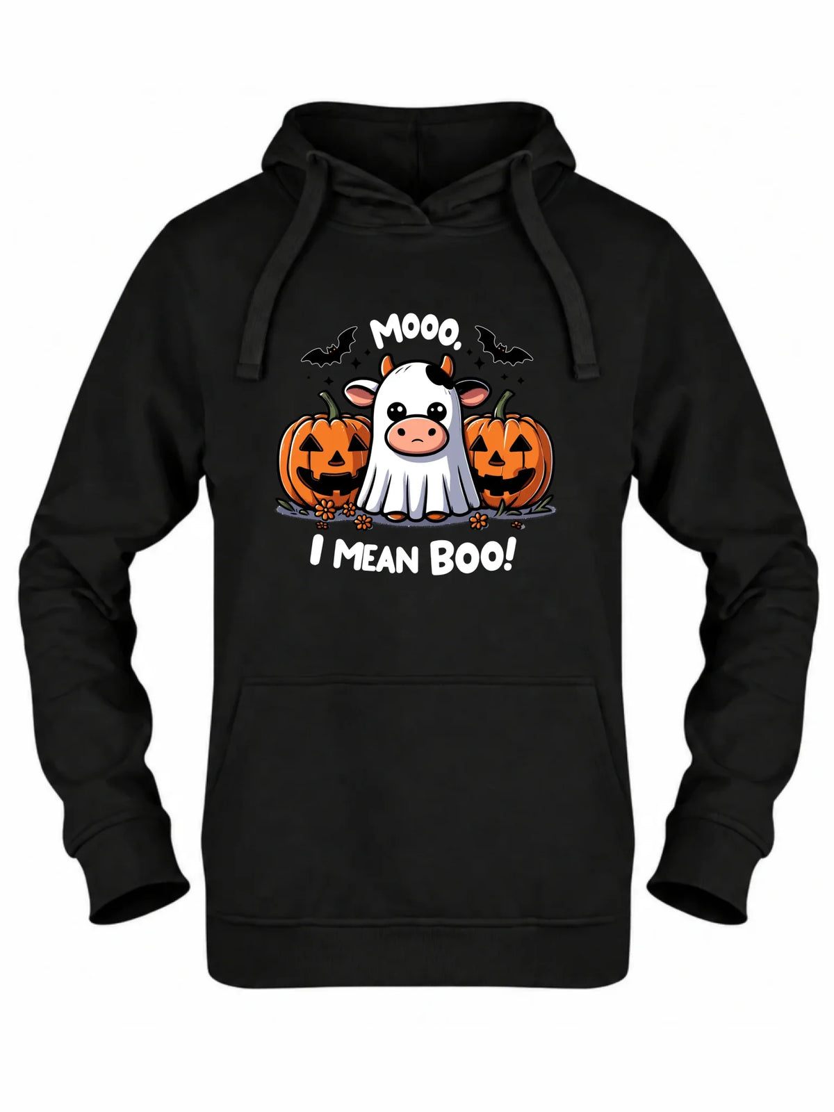 Bluza damska z kapturem na Halloween - Mooo I mean Boo! - z dynią i duchem HL14