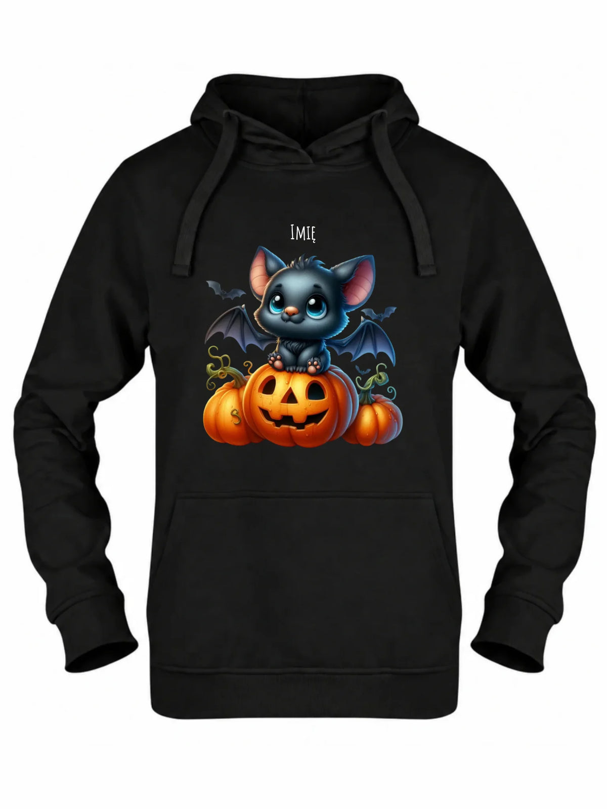 Bluza damska z kapturem halloweenowa - Słodki nietoperz z dynią - personalizowana HL09