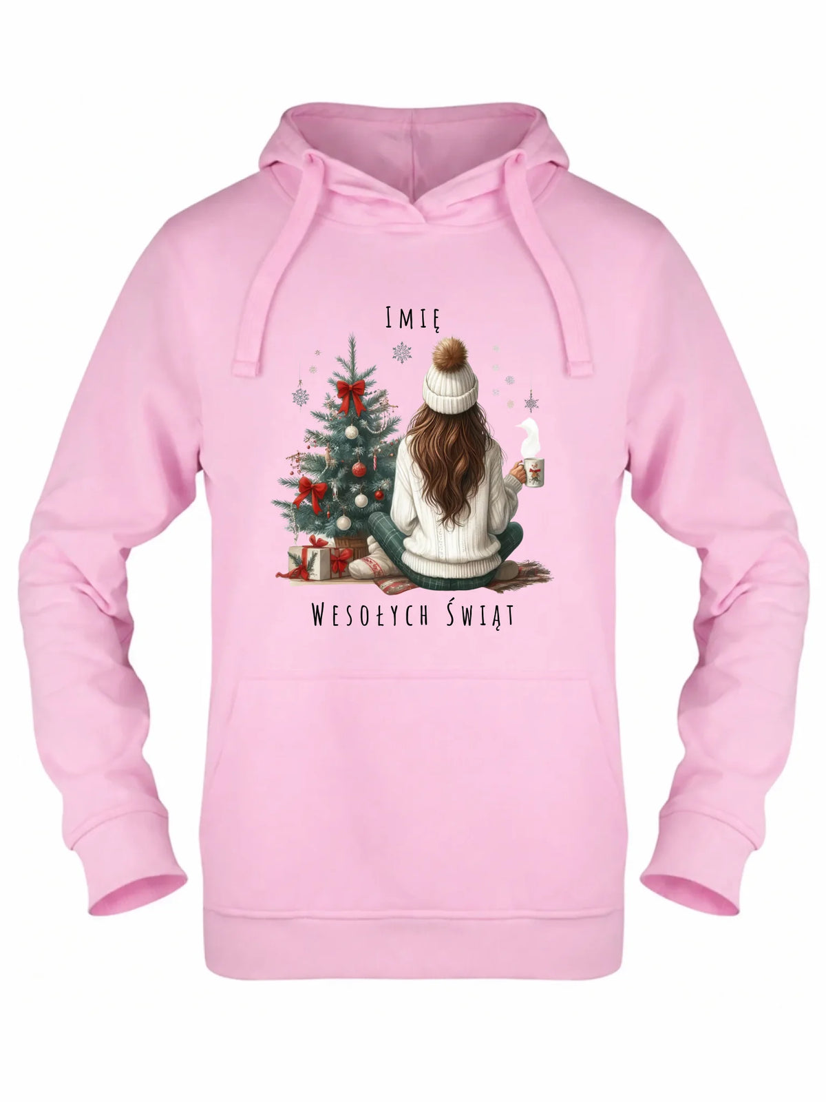 Bluza damska z kapturem świąteczna - Dziewczyna przy choince - personalizowana BN15