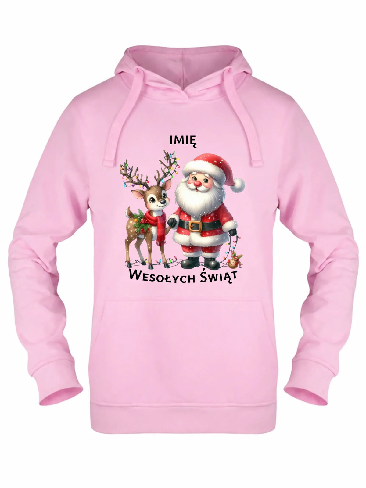 Bluza damska z kapturem świąteczna - Mikołaj z reniferem - personalizowana BN09