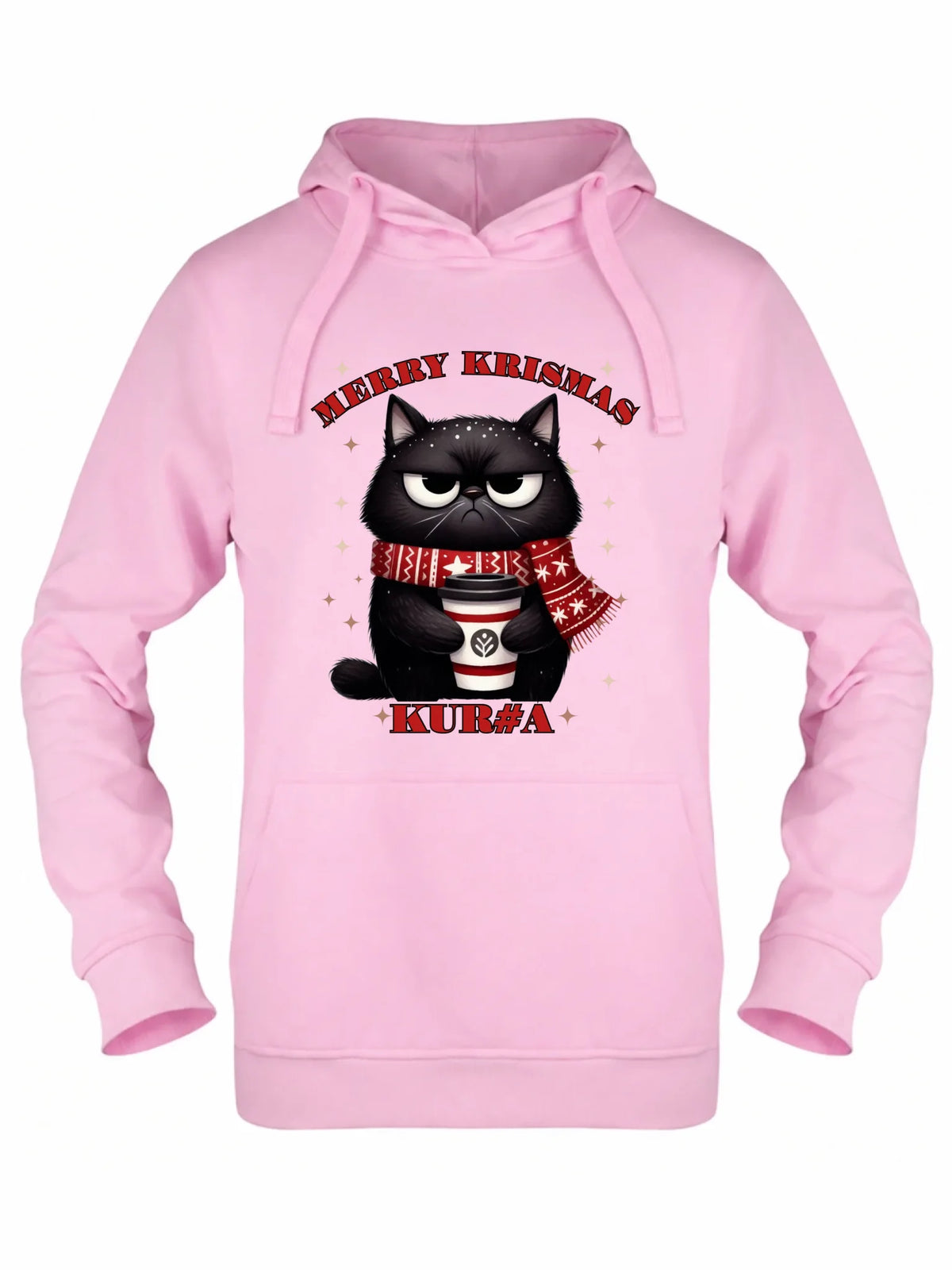 Bluza damska z kapturem świąteczna - Zburczany kot Merry Krismas kur#a - bez cenzury BN34