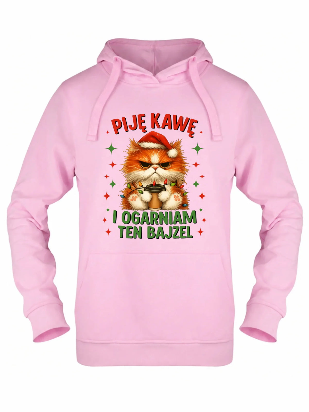 Bluza damska z kapturem świąteczna - Kot Piję kawę i ogarniam ten bajzel BN39