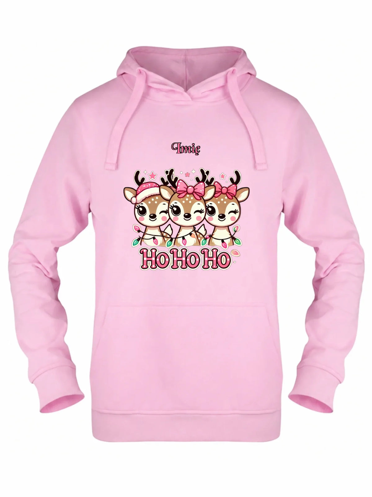 Bluza damska z kapturem świąteczna - Ho ho ho Słodkie reniferki - personalizowana BN49