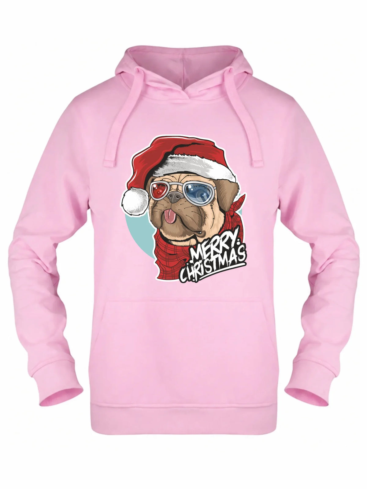 Bluza damska z kapturem świąteczna - Mops Merry Christmas BN62