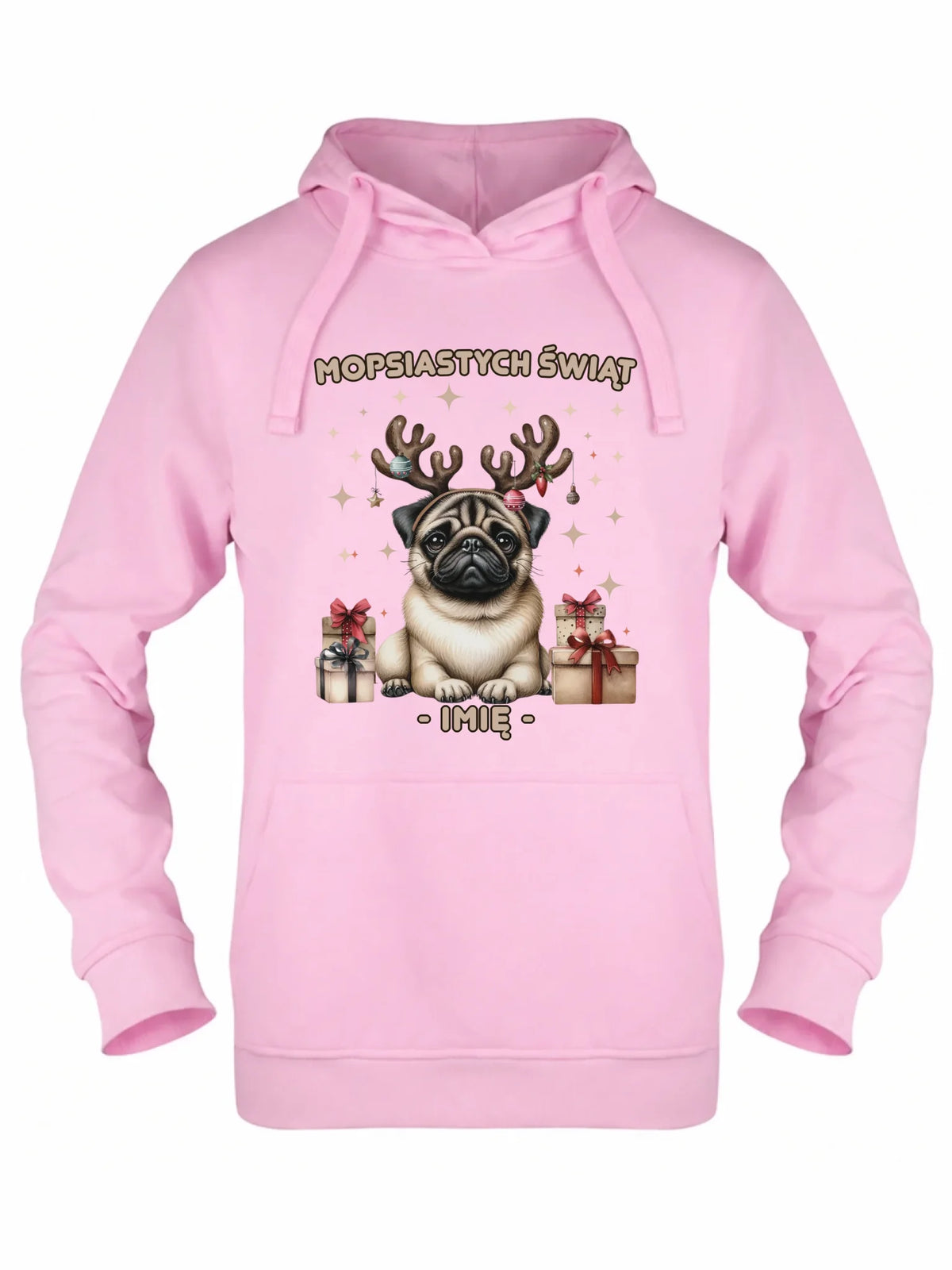 Bluza damska z kapturem świąteczna - Mops Mopsiastych świąt - personalizowana BN91