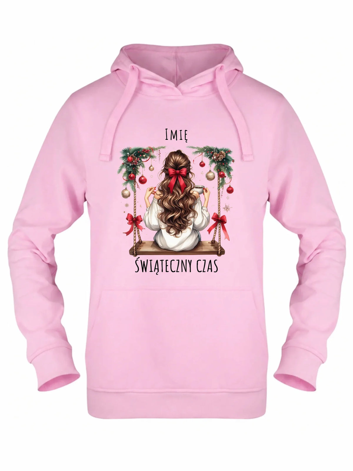 Bluza damska z kapturem świąteczna - Dziewczyna na huśtawce - Świąteczny czas - personalizowana BN105
